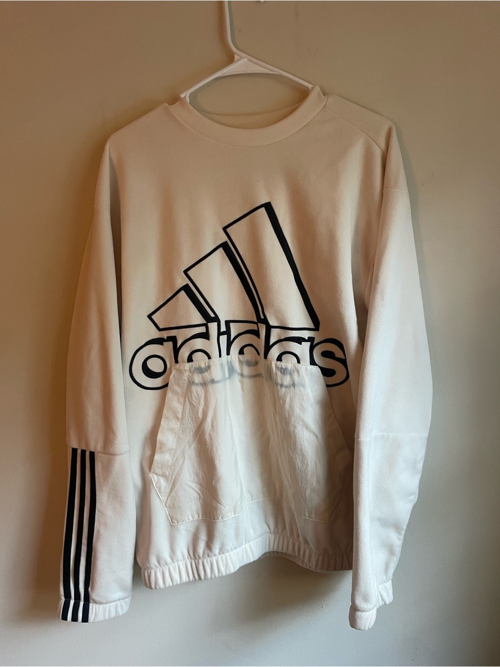 Adidas Women’s Medium Cream White 3-Stripes Pullover Sweatshirt